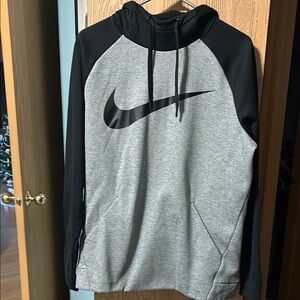 Nike Men's Gray and Black Dri Fit Hoodie